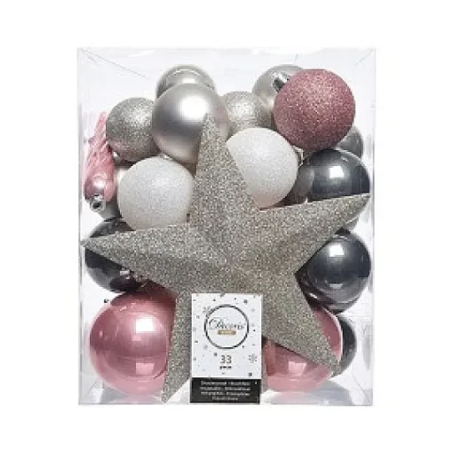 Decoris Box A 33 Kerstballen Kunststof + Piek> Piek